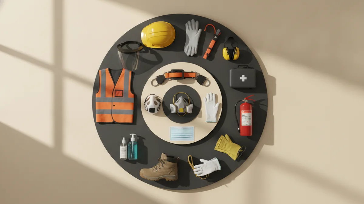 Layered safety approach Layered bloodborne safety tools laid out in a clean workspace