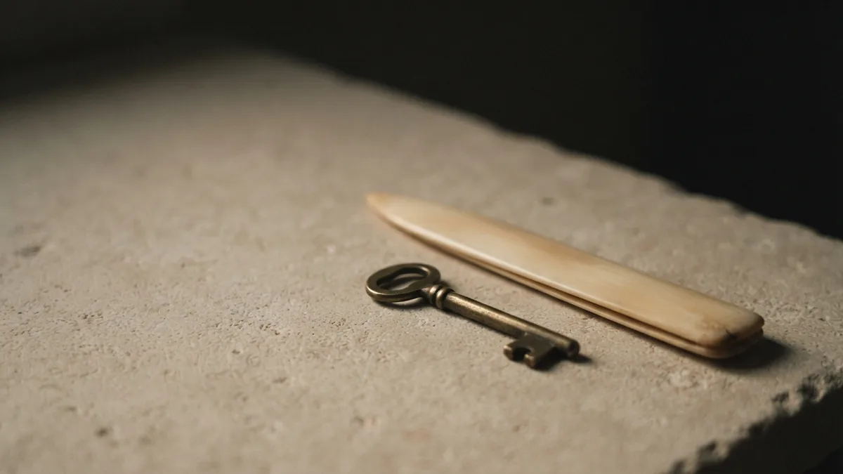Brass key beside a closed folder representing customer identity checks and account review