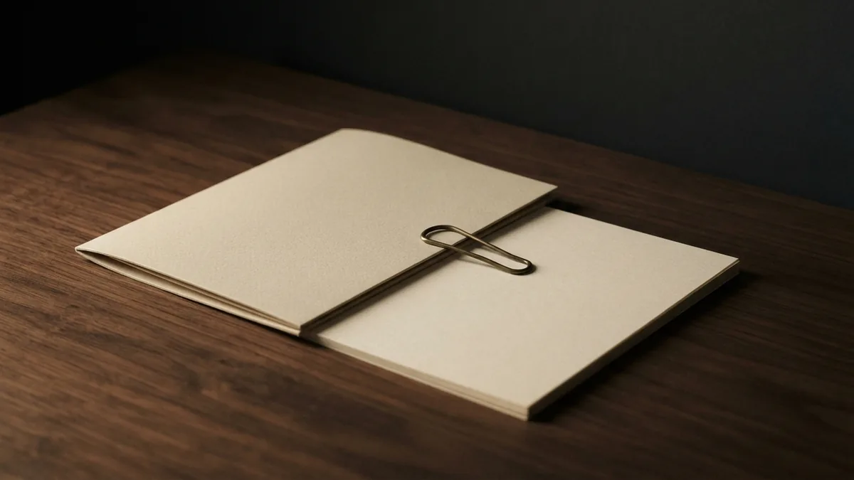 A closed folder and blank papers represent choices when preparing a trademark application