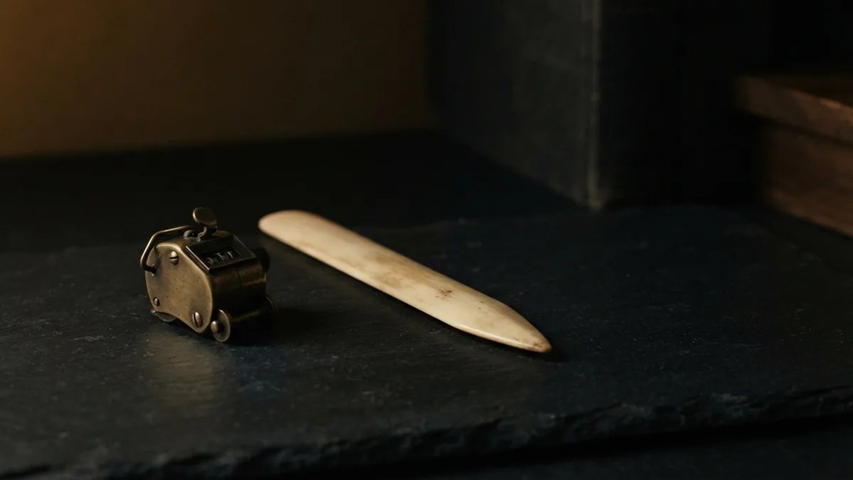 Brass counter and closed folder representing careful compliance monitoring