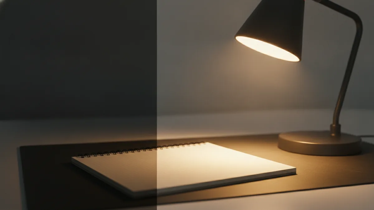 Lamp-lit notebook section showing practice question thinking