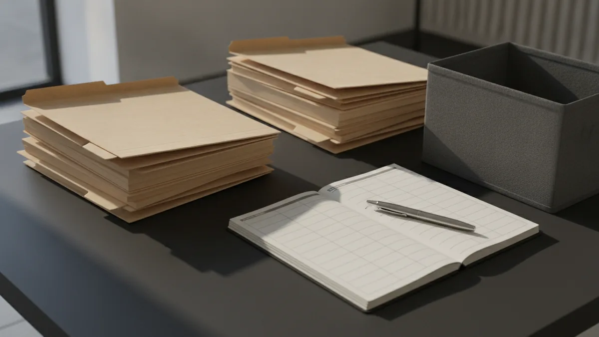 Preparing the legal file handover Organised case folders and calendar prepared for a lawyer handover