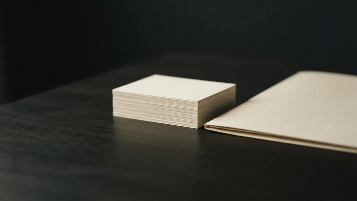 A simple setup for earning rewards Blank stacked cards and a closed folder on wood, evoking a simple card rewards setup