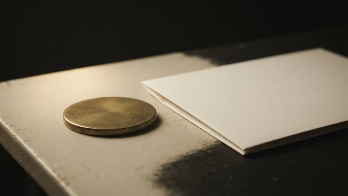Brass disc beside blank folded paper, representing the cost of a yearly card fee