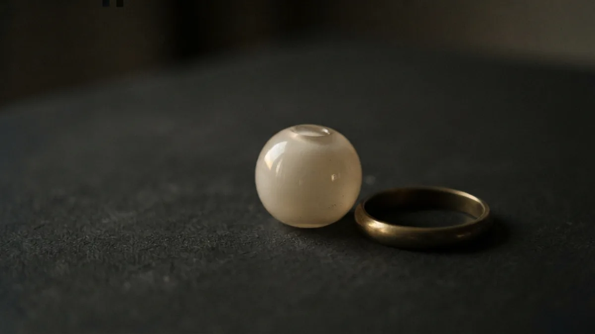 A restrained scene for overseas spending Glass globe form and brass ring on stone, suggesting card use while traveling abroad