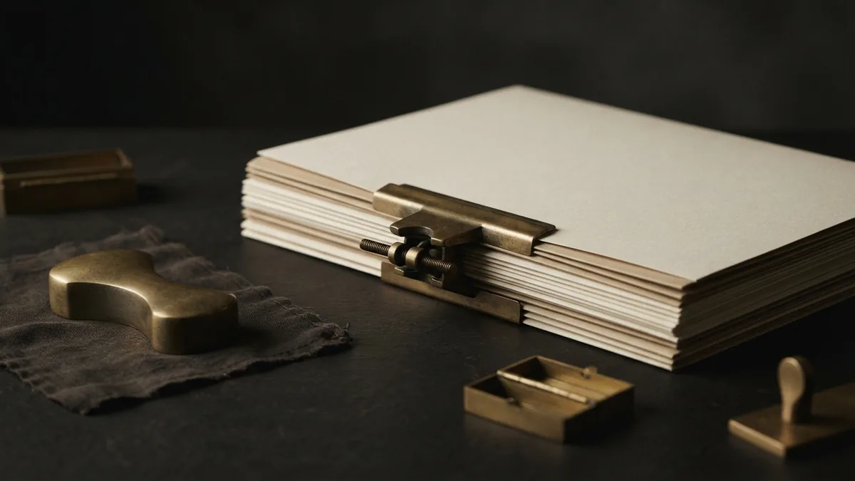 Blank folders and brass hardware representing organised compliance duties and controls