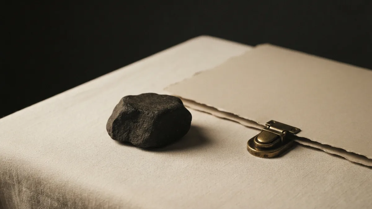 Dark stone and closed folder symbolising pressure and risk in compliance work