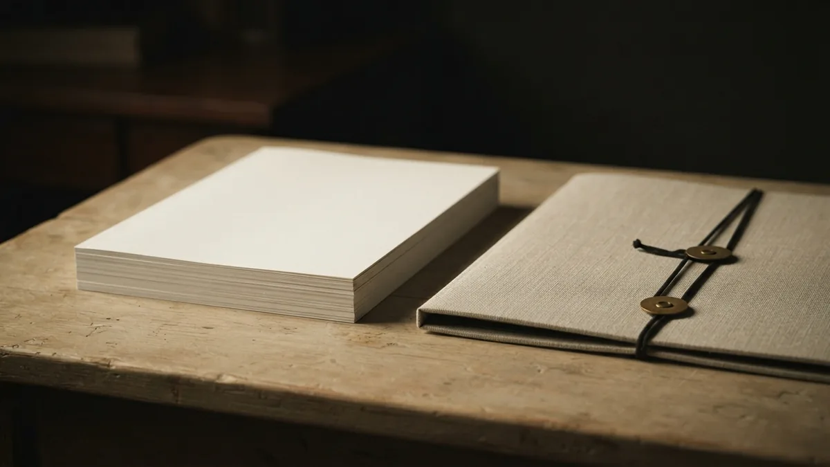 Rules and records in order Blank papers and a closed folder arranged neatly to suggest rules and records