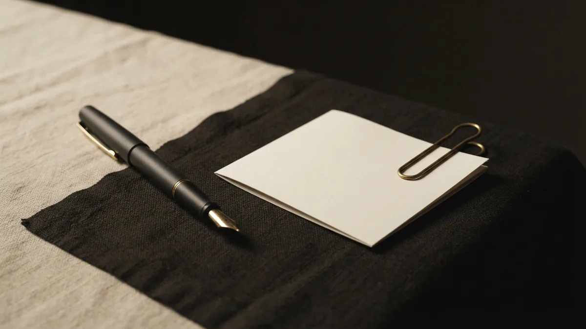 Unmarked fountain pen and blank paper evoke focused compliance work