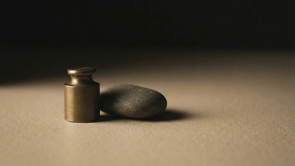 Steady oversight and lower risk Brass weight and stone representing steady oversight and reduced business risk