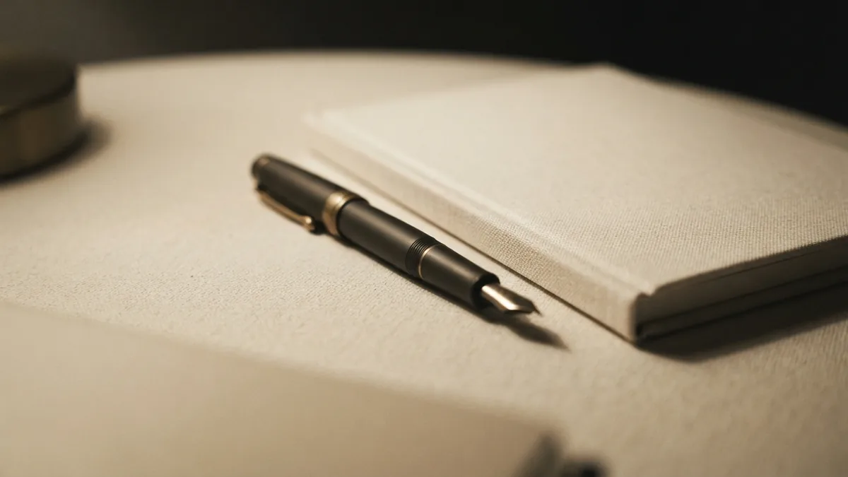 Clear roles and careful oversight Fountain pen beside a blank folder, evoking clear roles and careful oversight