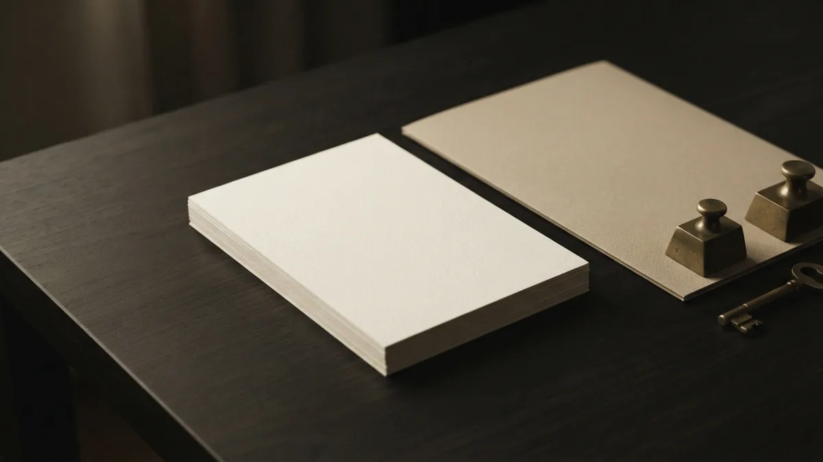 Objects representing lawyer income factors Blank paper stack and brass hardware beside a closed folder for corporate law earnings