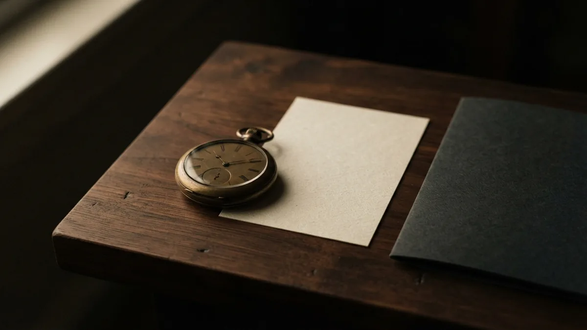 Hourly earnings in corporate law Brass pocket watch beside blank card and closed folder representing hourly legal pay