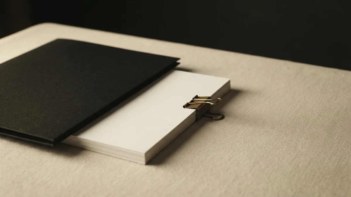 Blank records and a closed folder arranged for a focused review