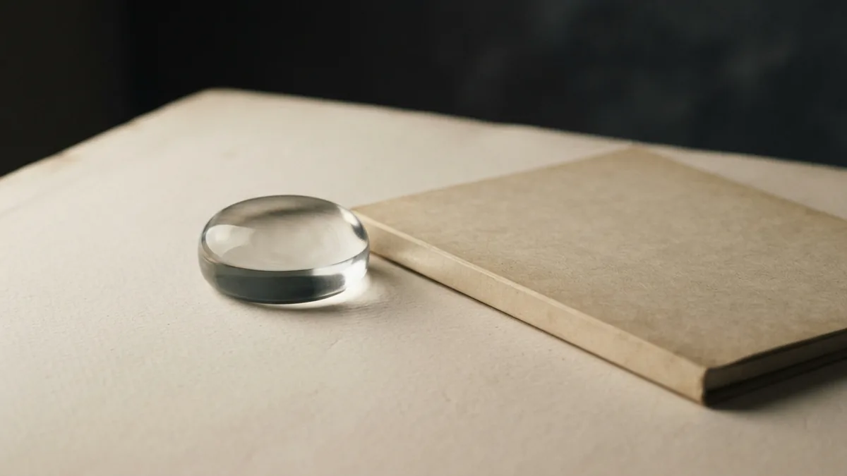 Glass paperweight and closed folder symbolising careful business review