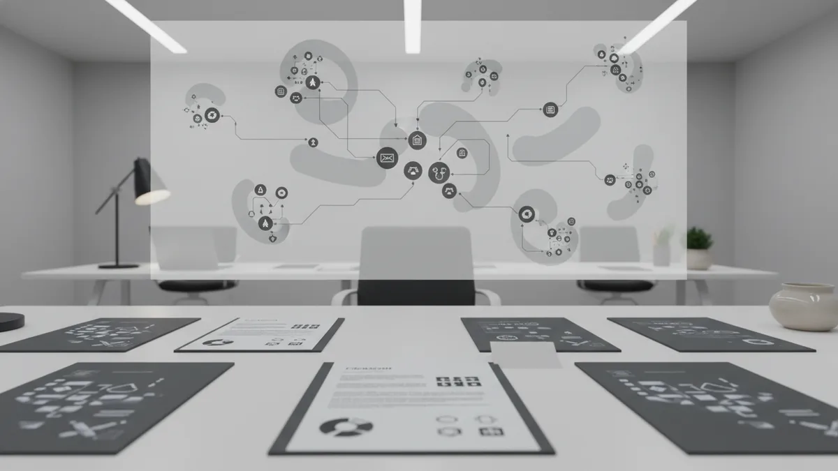 Documents and a data flow map on a screen to illustrate GDPR functions