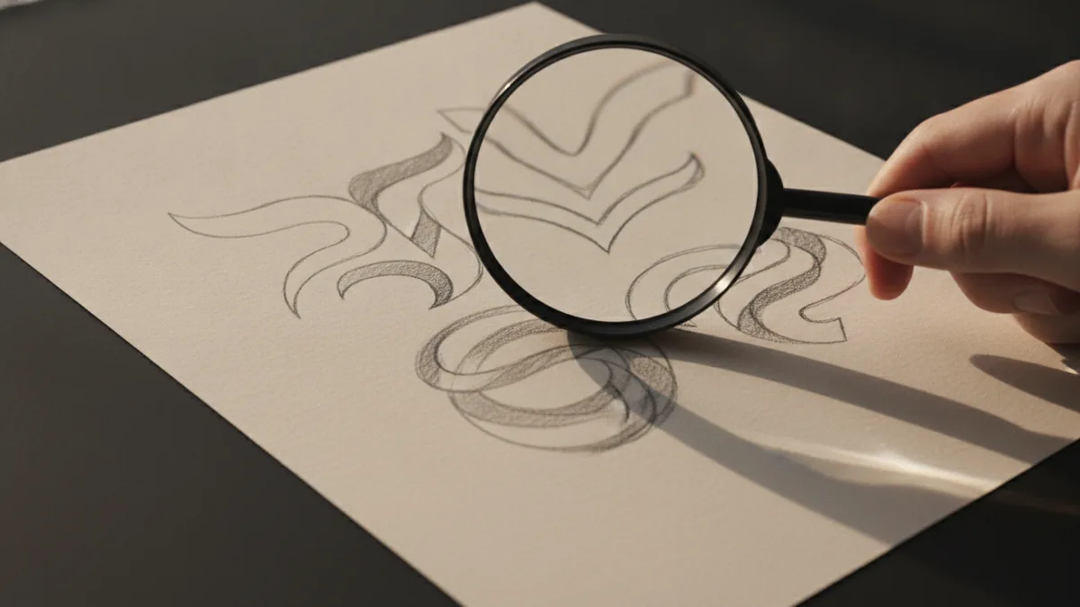 Magnifying glass over comparison notes for trademark conflict checking