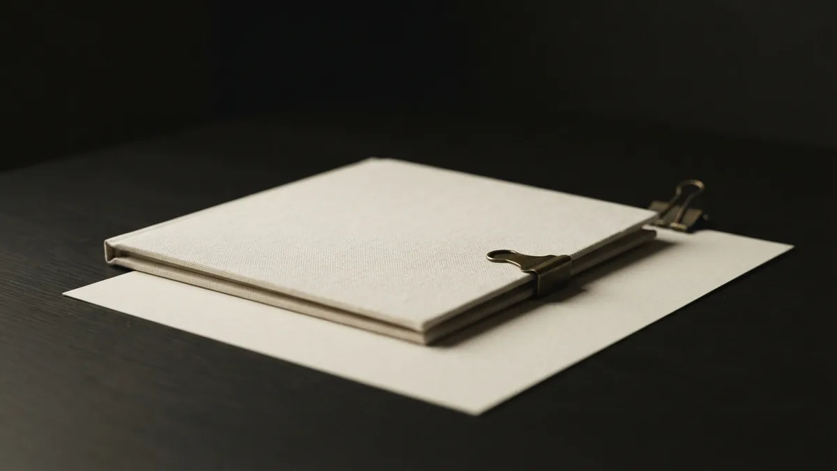 Blank sheet and closed folder suggesting careful legal risk checks