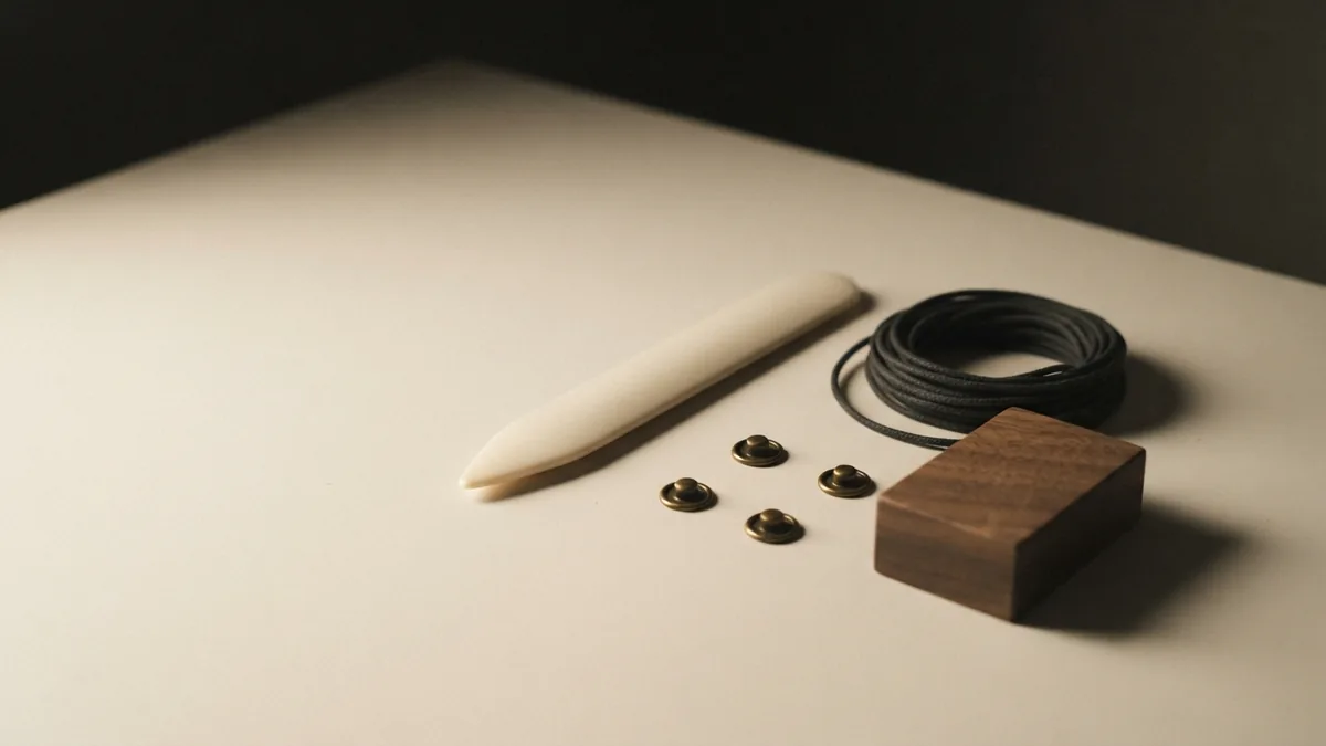 Brass hardware and blank folder symbolise lawn care startup costs