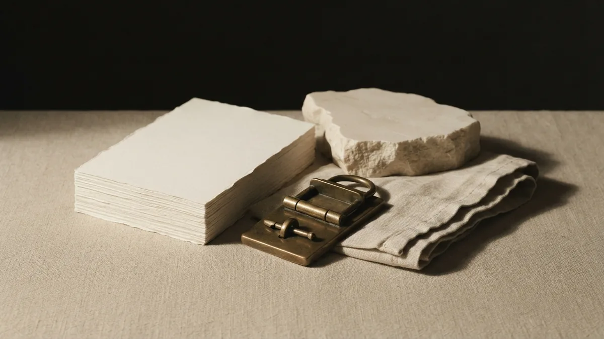 Blank paper and brass clasp suggest planning for seasonal lawn care income
