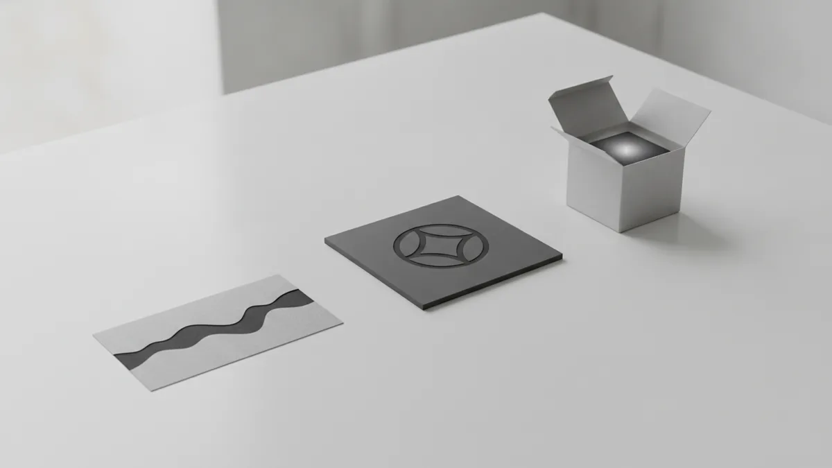 Different kinds of trademark marks Tabletop display showing different types of brand marks like words, designs, and packaging shapes.