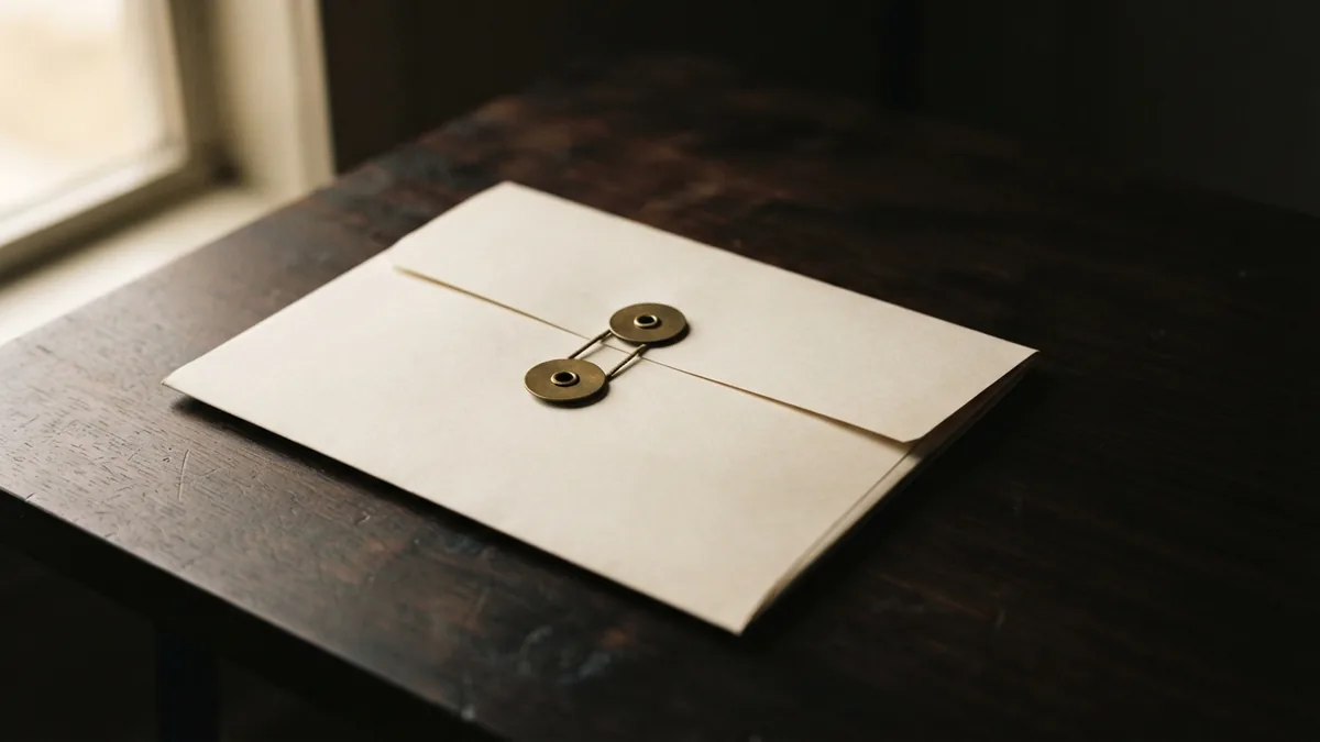 Closed folder and brass fastener arranged for a legal aid application
