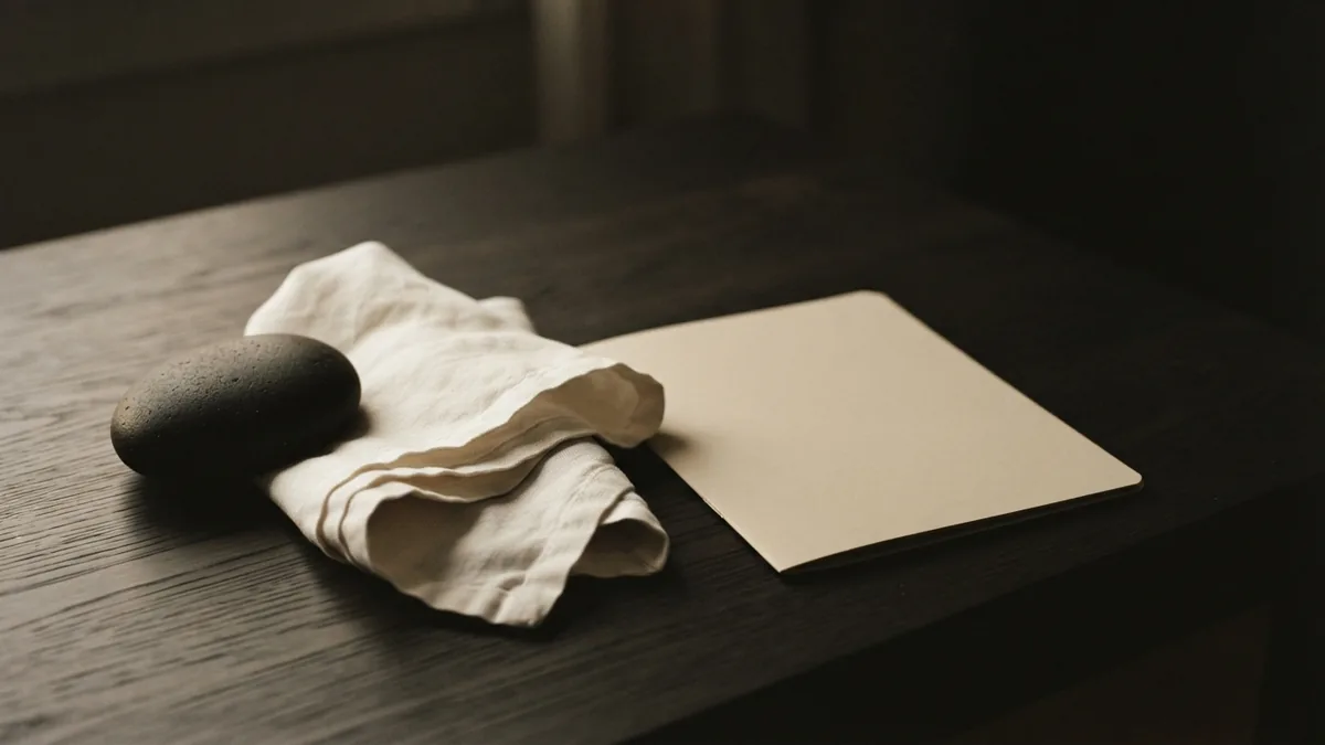 Closed folder with linen and stone suggests careful support from appointed counsel