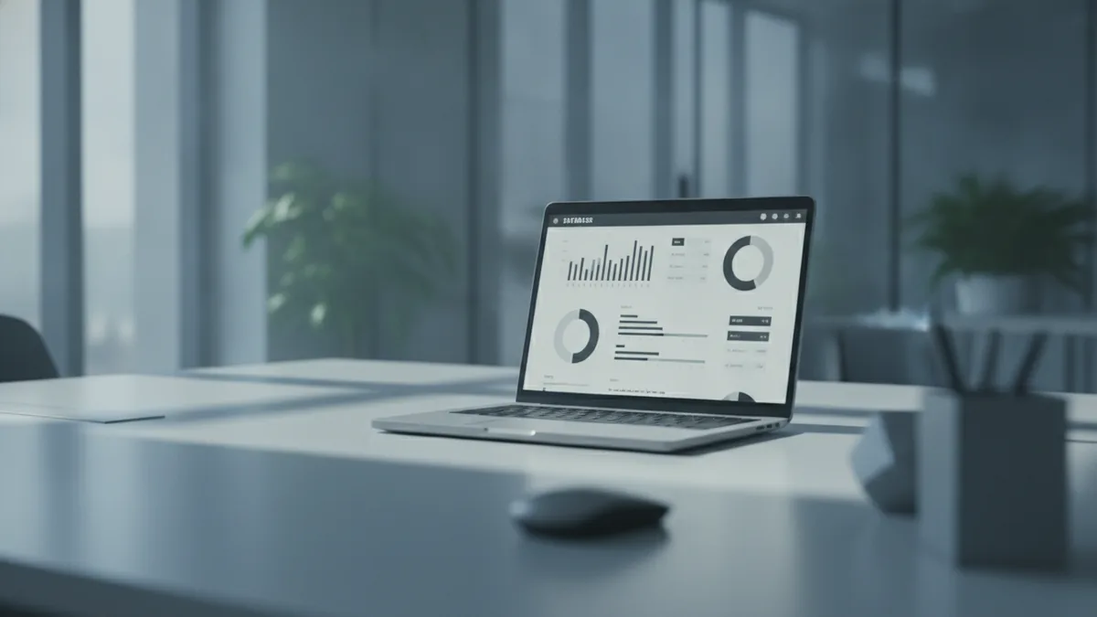 Laptop dashboard setup representing online trademark databases