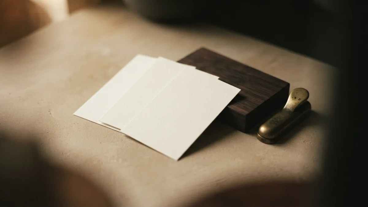 A visual plan for local engagement Blank cards and brass fastener arranged on wood for lawn care social planning