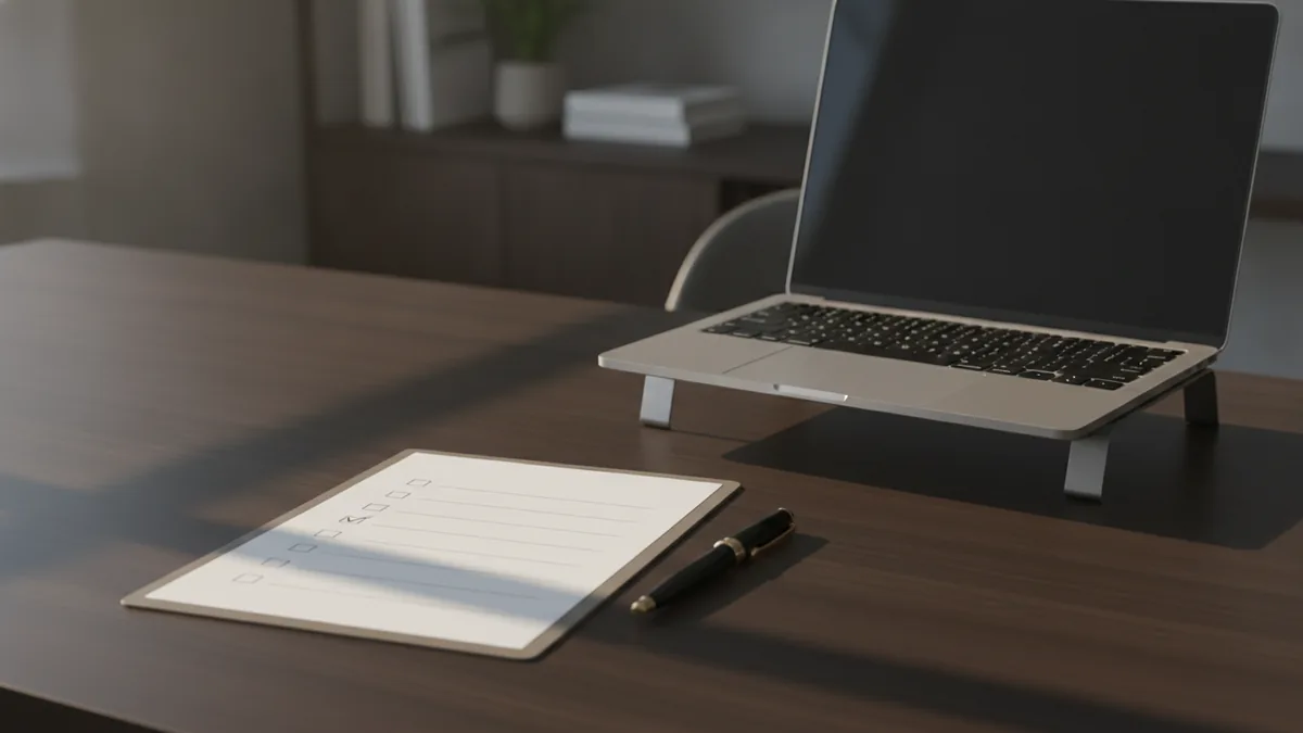 Checklist and writing tools showing the filing steps for a trademark