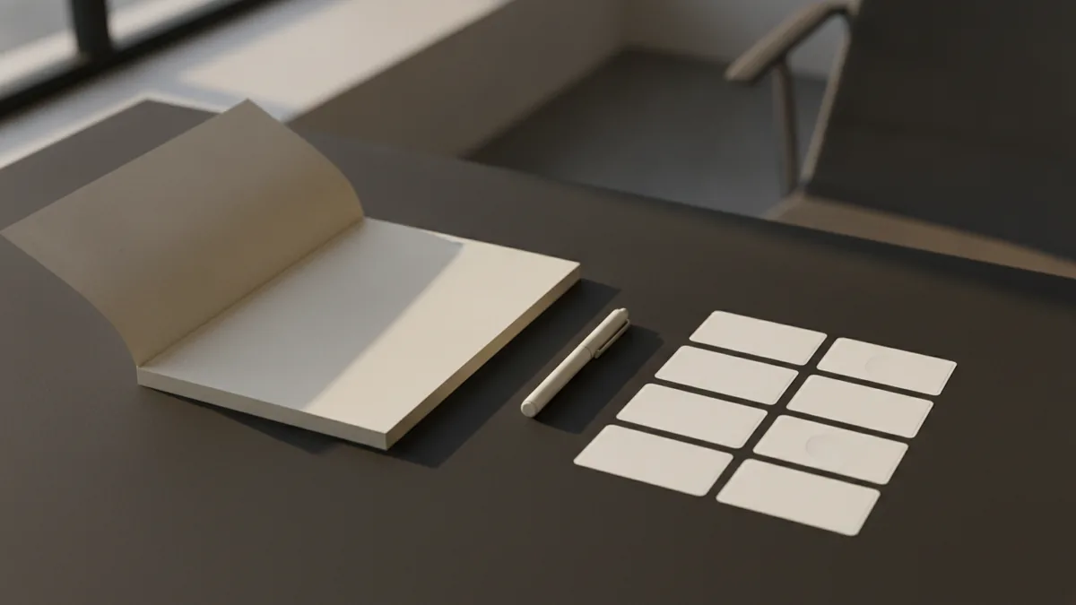 Trademark basics Notebook and labels representing trademarks and brand identification work