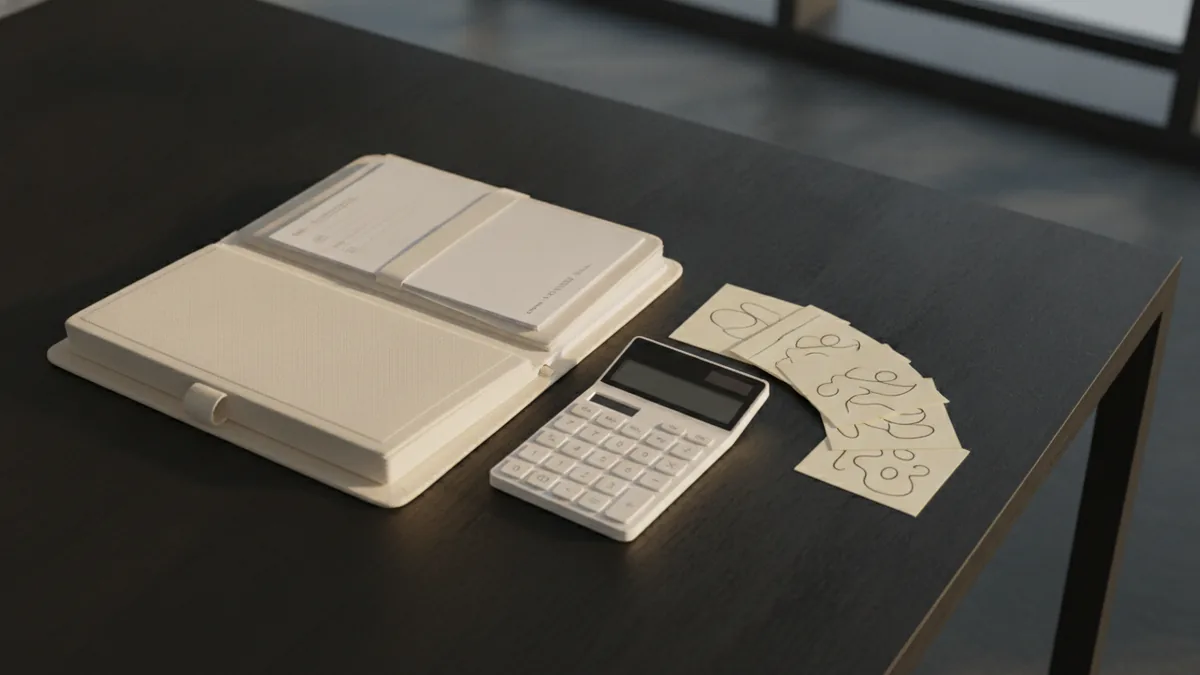 Documents and calculator representing trademark fees and class planning