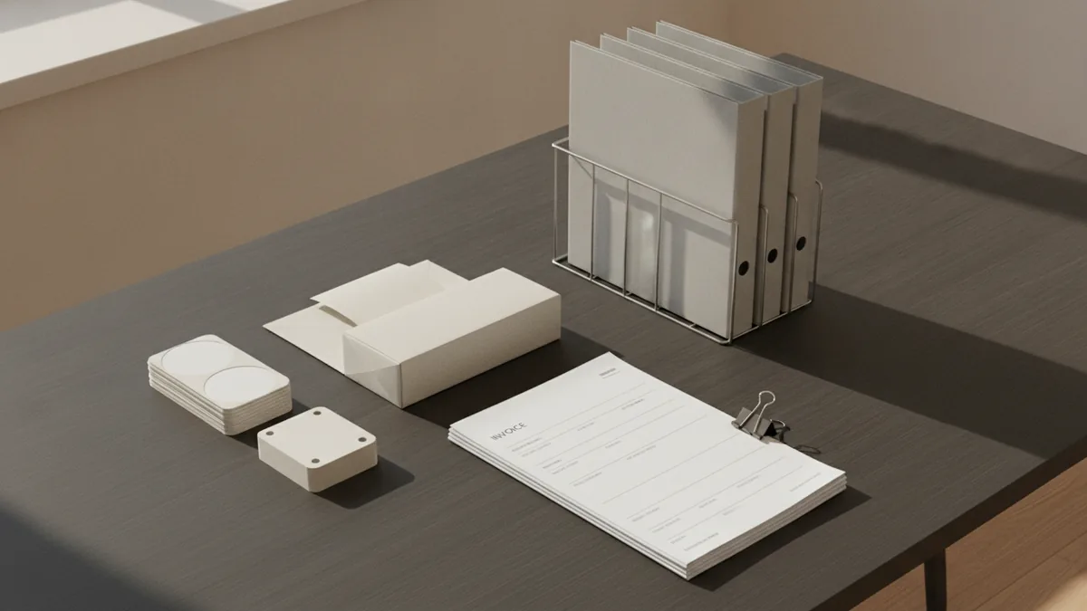 Business records and product samples arranged for a trademark application