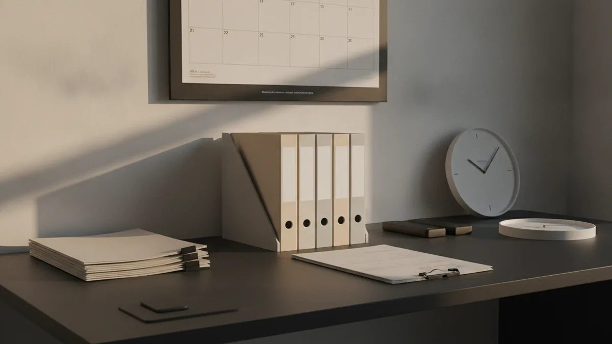 Calendar and business records set out to track trademark renewal dates