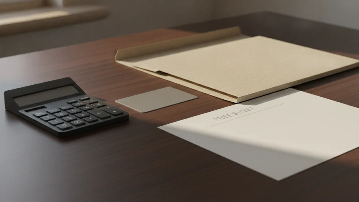 Ontario business registration fee planning with calculator and organized paperwork
