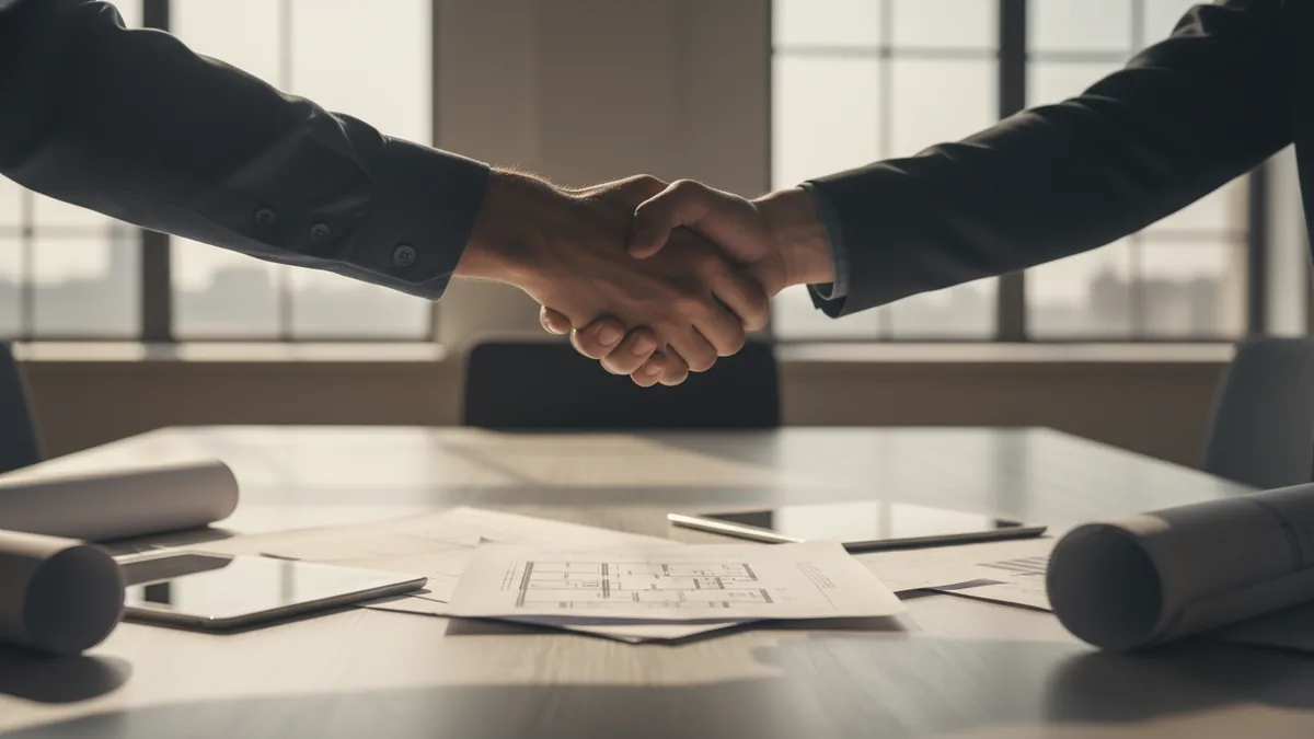 Founders reviewing documents at a meeting table