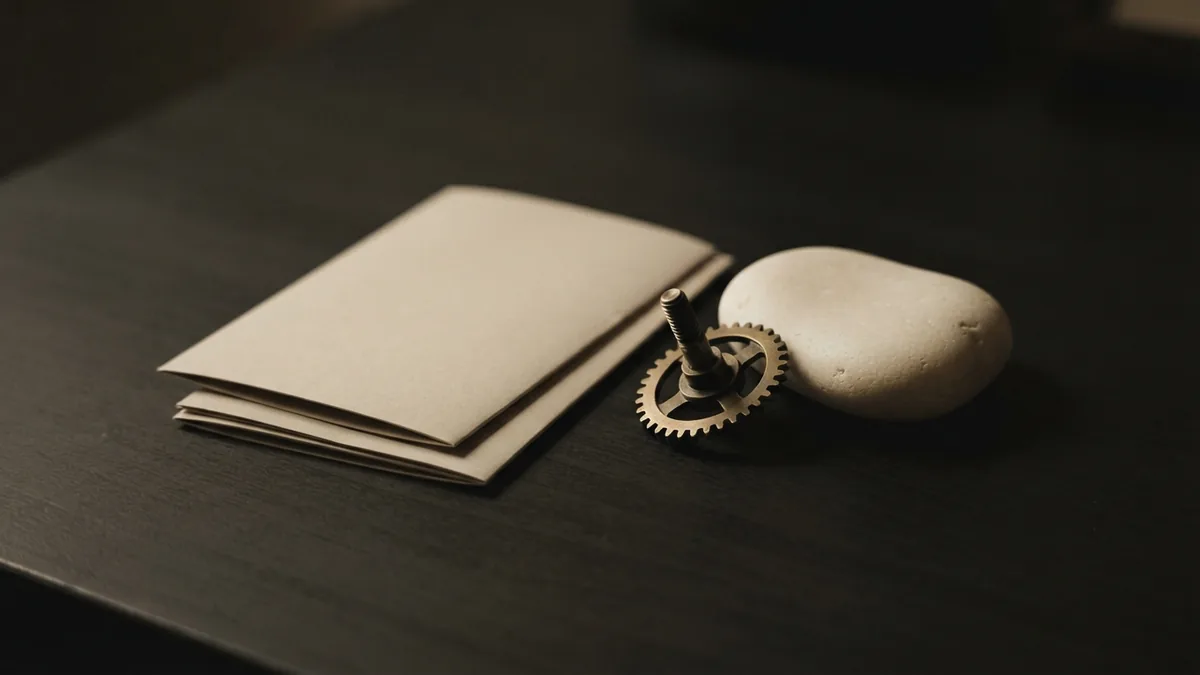 Brass mechanism and blank paper representing legal reasoning and clear analysis