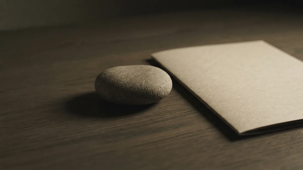 Stone beside a closed folder symbolising a careful choice before court action