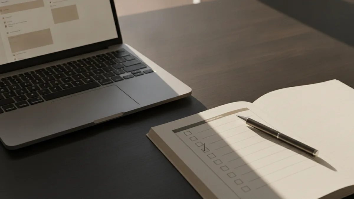 Do a trademark search before filing Working through a trademark search checklist with notes at a desk