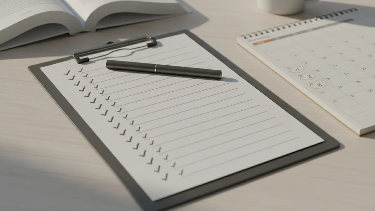 Checklist and calendar showing steps for trademark registration