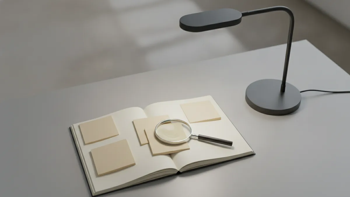 Trademark basics for creators Magnifying glass and notes for understanding trademark basics