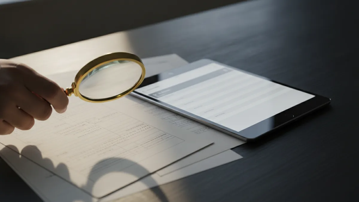 Do a trademark search first Magnifying glass over trademark search materials for an app name