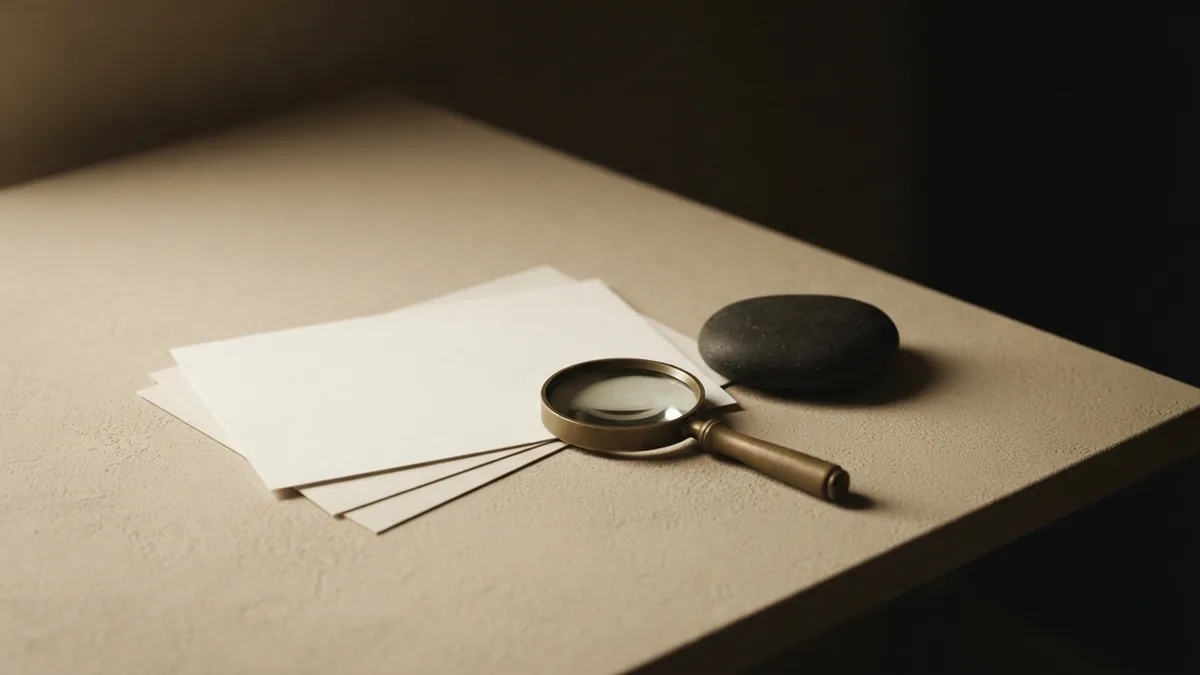 A careful search before filing Blank papers and brass magnifying glass representing an artwork trademark search