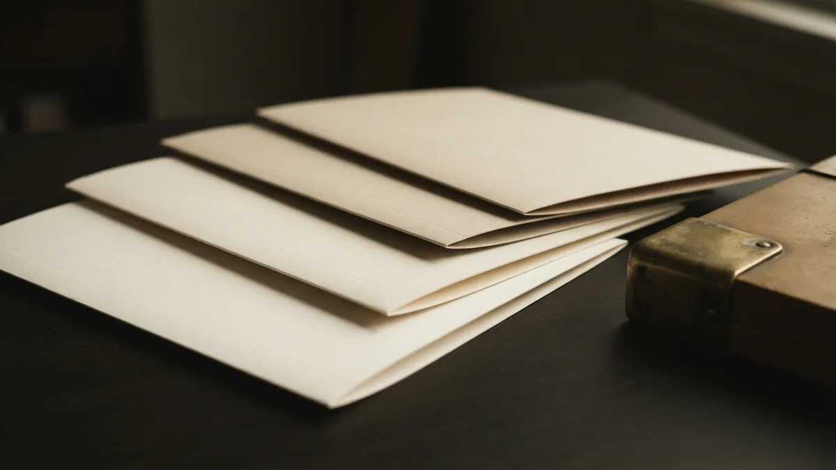 Planning trademark rights across borders Layered blank folders and brass fitting on a warm cream tabletop