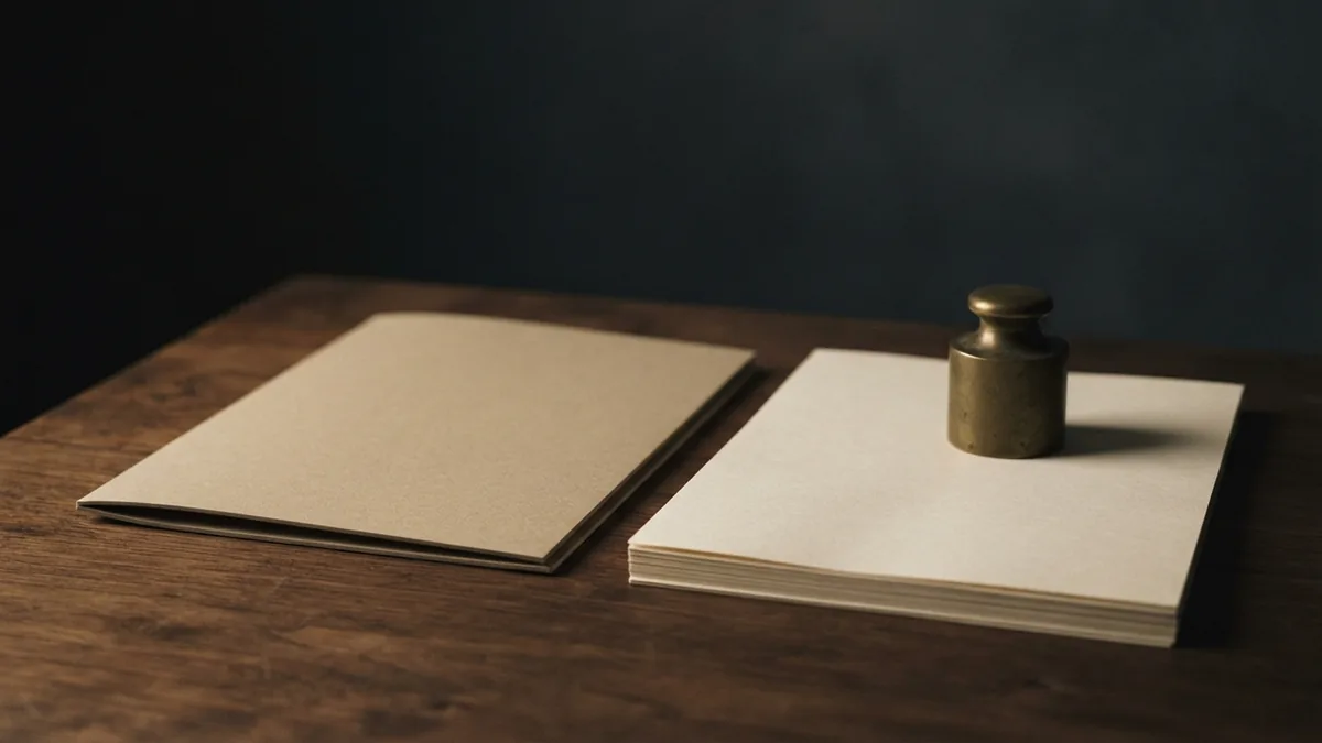 Closed folder and brass weight on a wooden desk representing legal salary ranges