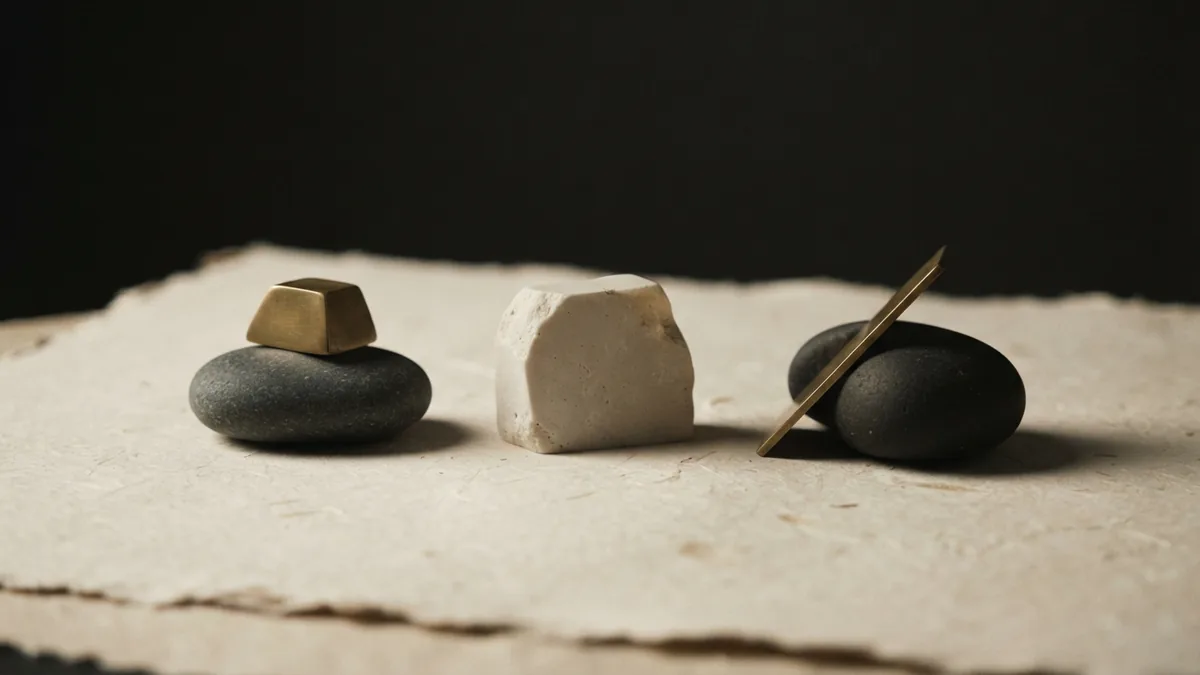 Stone and brass forms suggest income, market, and cost valuation methods