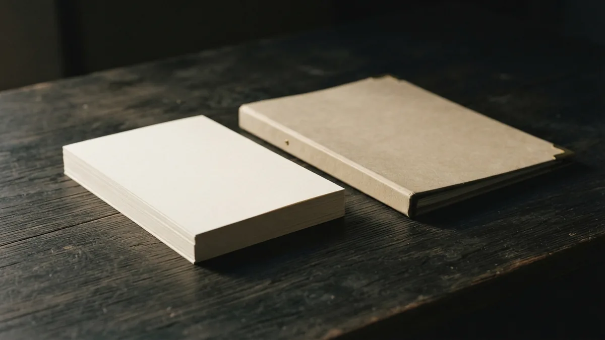 Blank paper and a closed beige folder arranged on wood to suggest a law firm rebrand