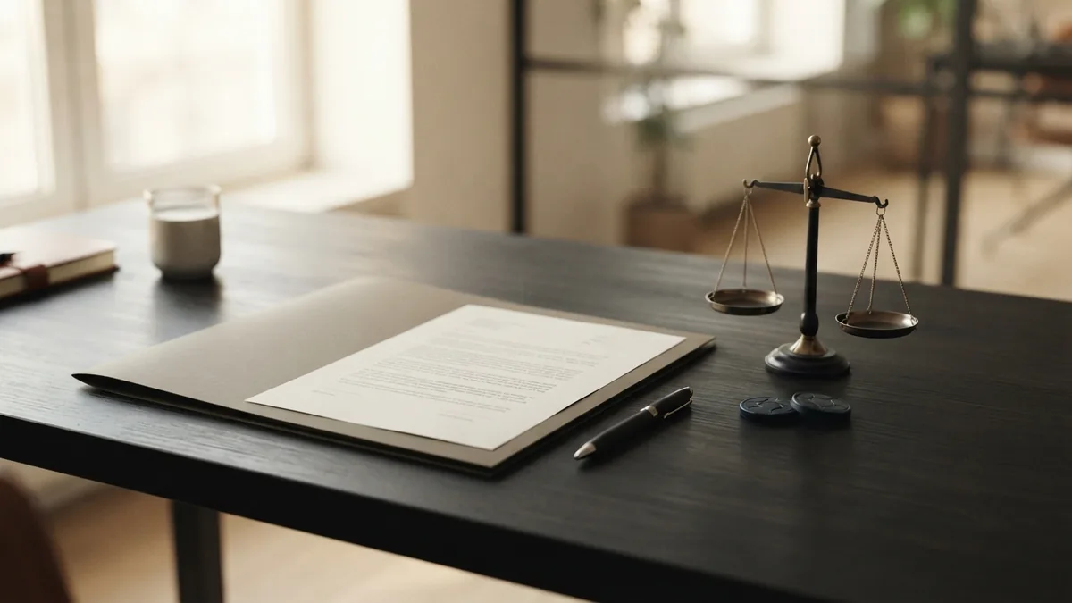 Reviewing an offshore service partner Careful partner review shown through documents, scales, and secure office tools