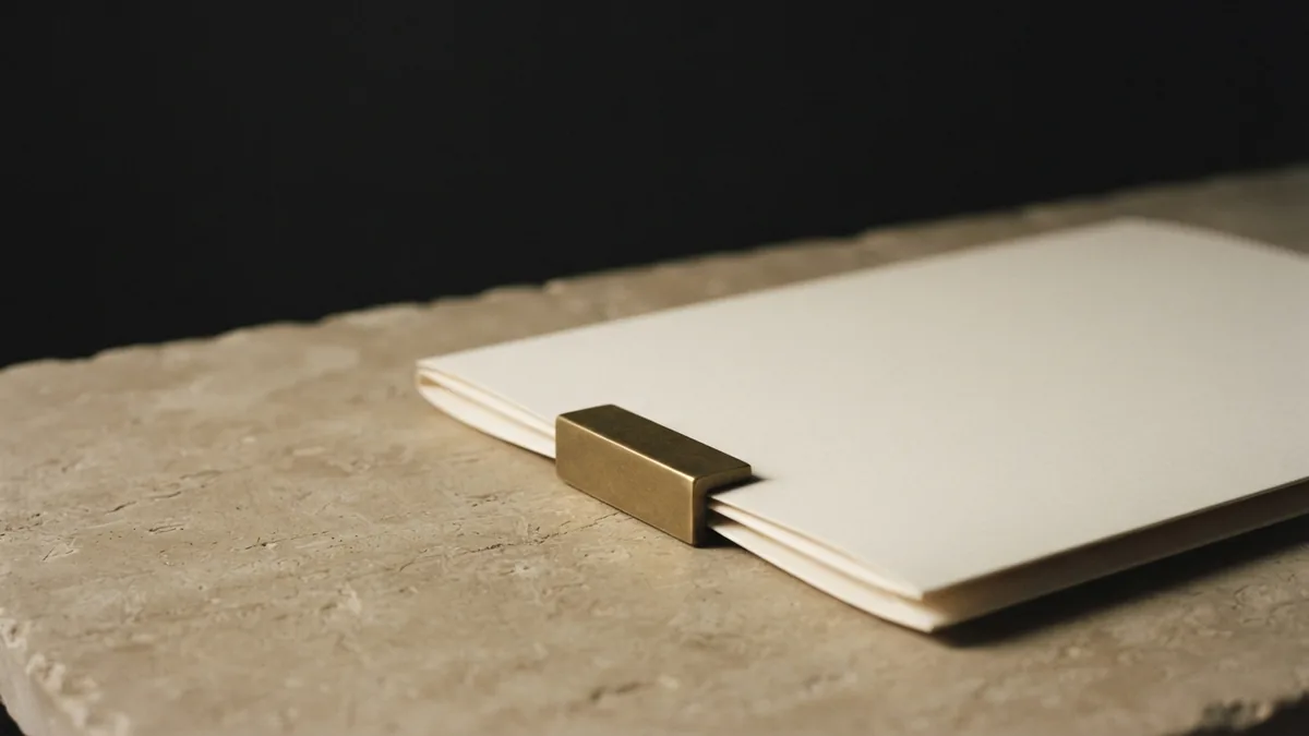 A still-life about keeping data safe Closed blank folder and brass hardware symbolizing care with sensitive payment details