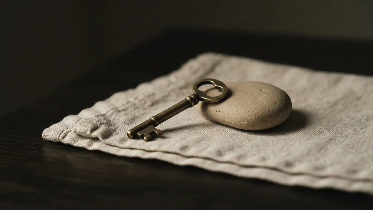 Brass key and linen suggesting secure protection of valuable creative work